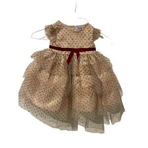 Blueberi Boulevard Baby Girls 12M Polka Dot Tulle Dress Velvet Bow Champagne NWT